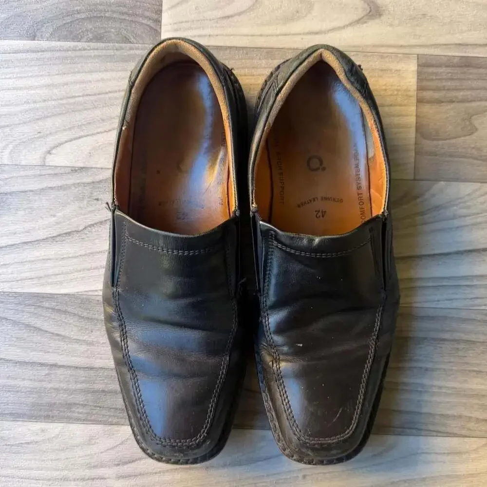 ECCO Black Leather Slip-On Dress Shoes Loafers